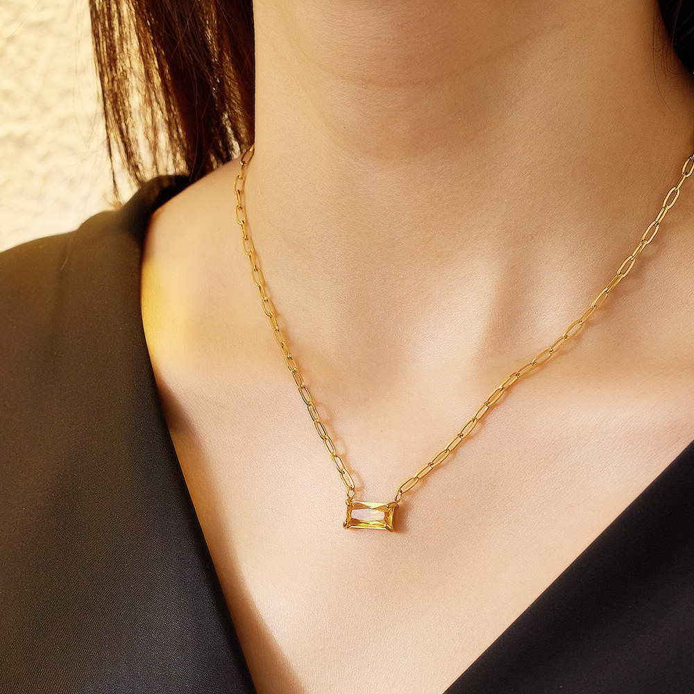 12g Weight Real Gold Plated Plating Material Zircon Inlay Material Necklace Classification 1 Piece Quantity Daily, Street Occasion 304 Stainless Steel Material Rectangle Pattern Women's Gender IG Style, Simple Style Style Waterproof Non Tarnish, Inlay Craft Real Gold Plated Rectangle 304 Stainless Steel IG Style Simple Style Waterproof Non Tarnish Necklace 14