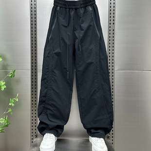 Summer New Breathable Quick-Dry Outdoor Lightweight Striped Men's Sports Pants Trendy Brand Loose Straight Drawstring Casual Pants