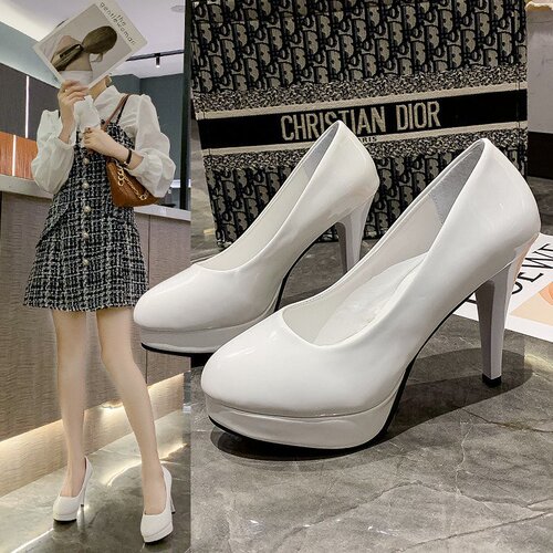 Evening wear ultra-high women's shoes 2024 new model sky-high shallow mouth pointed toe single shoes formal professional water-resistant platform high heels