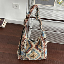 ins复古格子毛绒简约单肩学生大容量通勤背心包手提帆布包