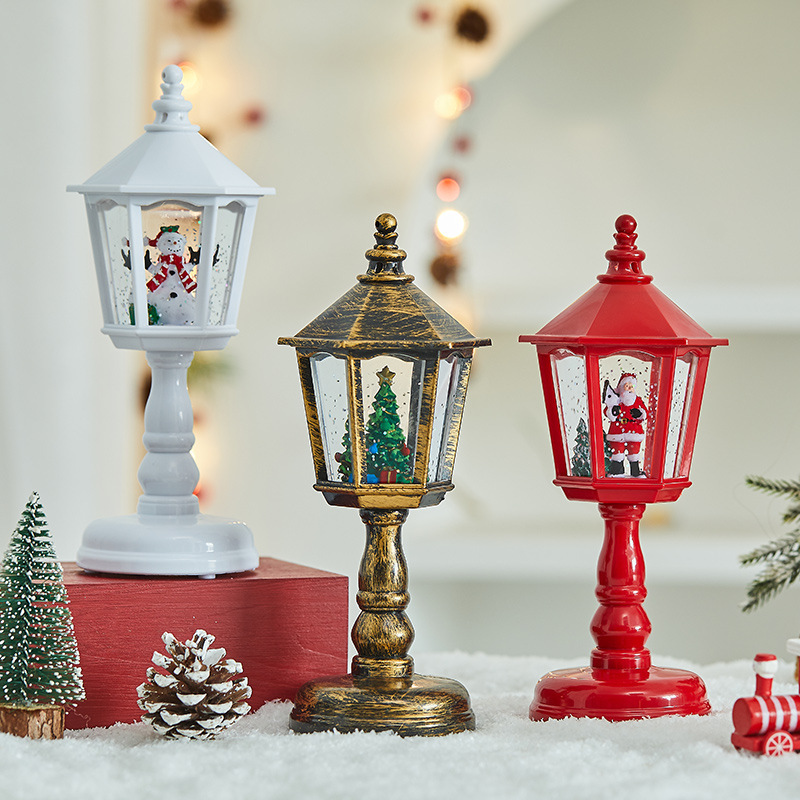 Navidad interior inyección de agua decoración de lámpara de escritorio hexagonal acompañante banda de regalo de música cálida luz inyección de agua pequeña lámpara de viento batería