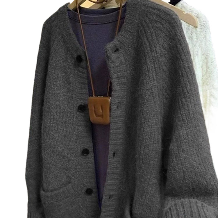 플러스 사이즈 통통녀 소프트 왁스 스웨터 니트 카디건 재킷 여성 가을 레트로 게으른 스타일 느슨한 중간 길이 최고 트렌디