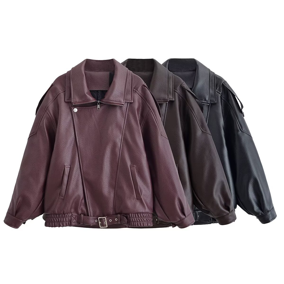 Ins Cross-Border European and American 2025 New Fashion Elegant Women's Clothing Wholesale Heavy-Duty Double-Collar Pu Leather Jacket Motorcycle Jacket