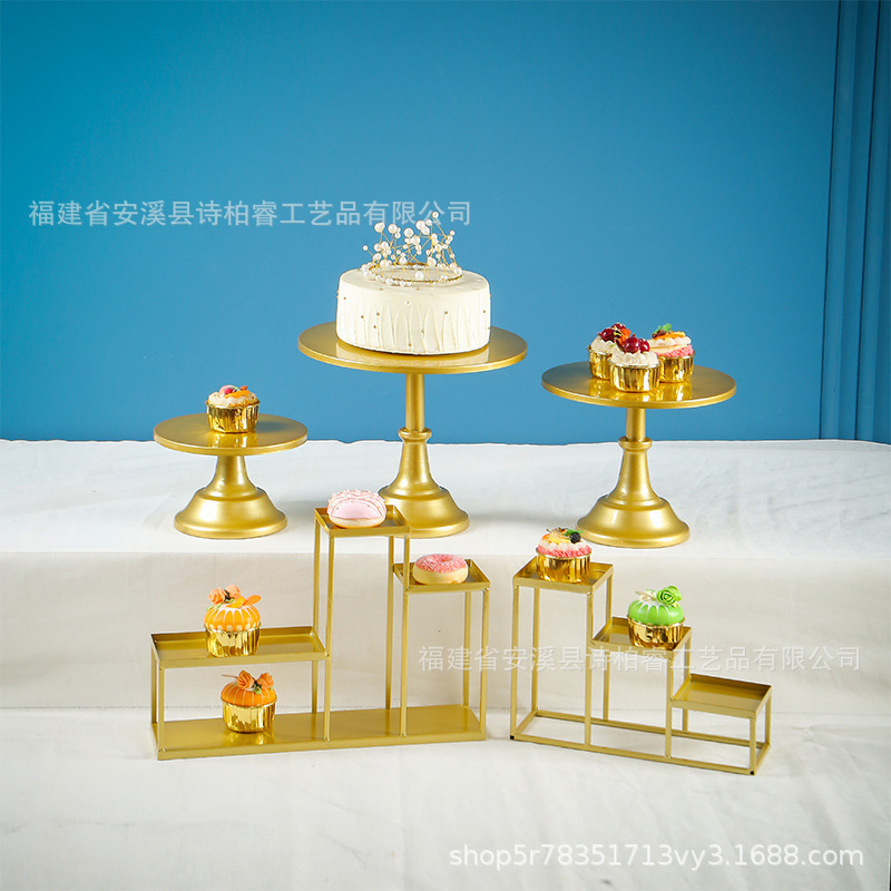 Boda europea creativa hierro forjado refrigerio estante buffet comida fría mesa de té descanso mesa de postres dorados exhibición estante de pastel