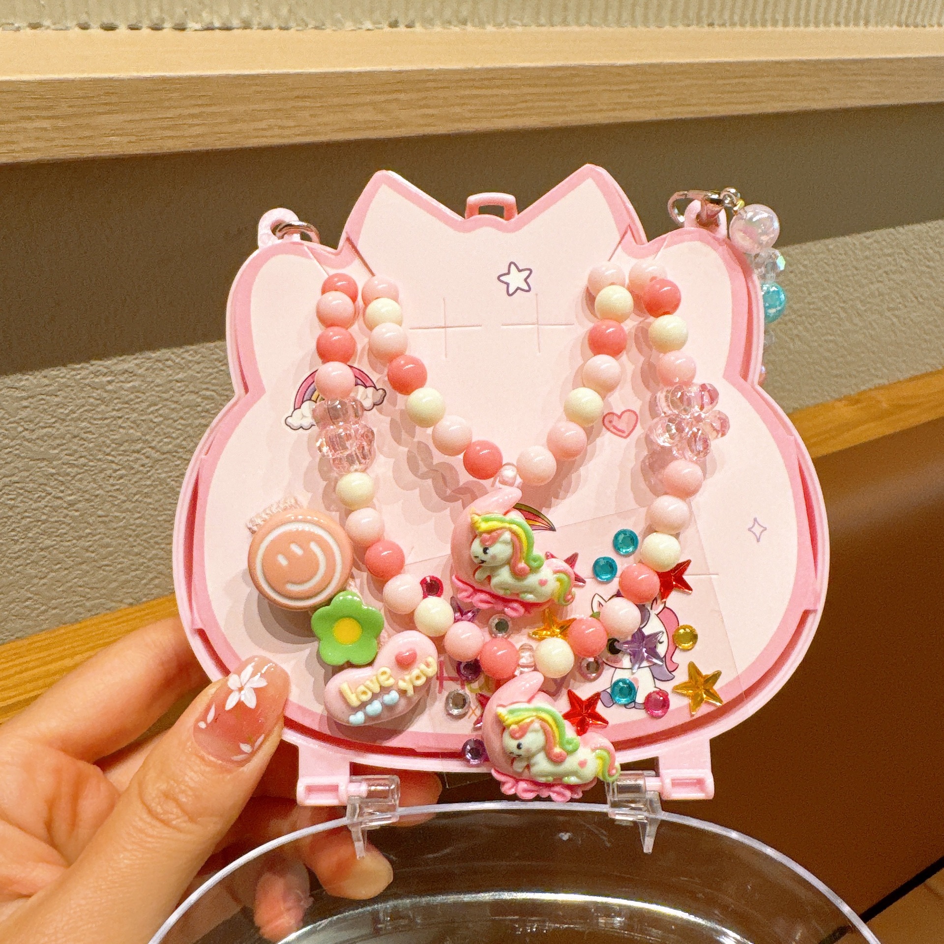 3 # luna rosa arco iris caballo collar cámara caja de regalo de cadena corta