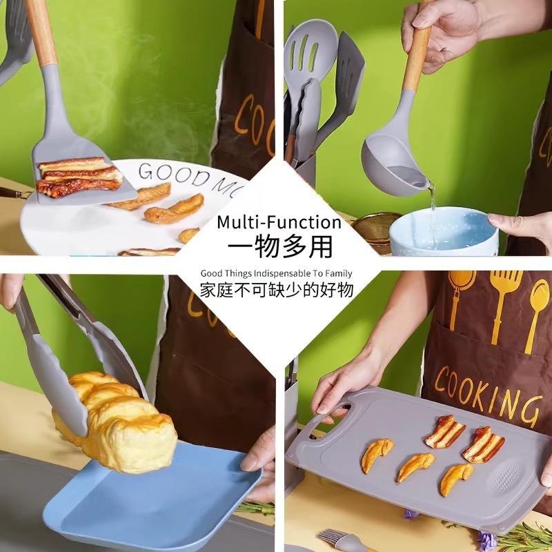 19 conjuntos de utensilios de cocina antiadherentes transfronterizos, tabla de corte de utensilios de cocina con barril de almacenamiento, conjunto de herramientas de corte