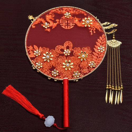 One piece delivery fan, ancient style bridal fan, wedding finished fan material DIY Xiuhe fan wholesale
