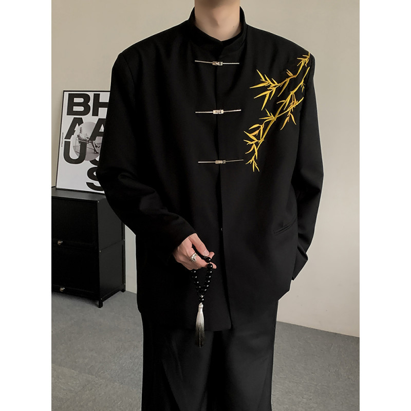 Autumn Wear plus size Men's Wear Set Collar New Chinese Tunic Suit Fashion Marriage Registration Men's and Women's Shoulder Pad Suit Jacket