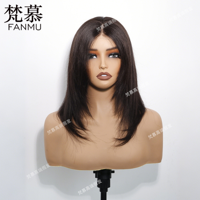 Factory Direct Supply, Jewish Women's Medium-Length Straight Wig, Natural Black Real Hair, Swiss Lace Hairline, Breathable and Comfortable Factory Direct Supply, Jewish Women's Medium-Length Straight Wig, Natural Black Real Hair, Swiss Lace Hairline, Breathable and Comfortable