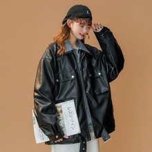 外套新款牛仔拼接高级两件皮夹克皮衣秋冬夹克加绒宽松机车百搭