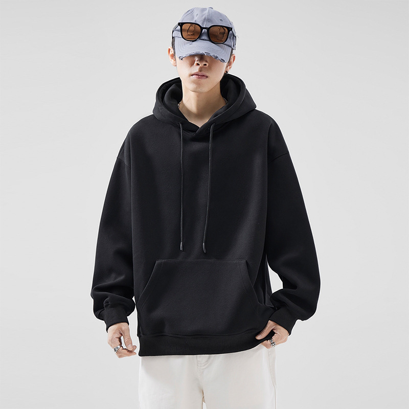 Men's hoodie hooded autumn loose top men's couple sportswear solid color hoodie winter fleece-lined casual