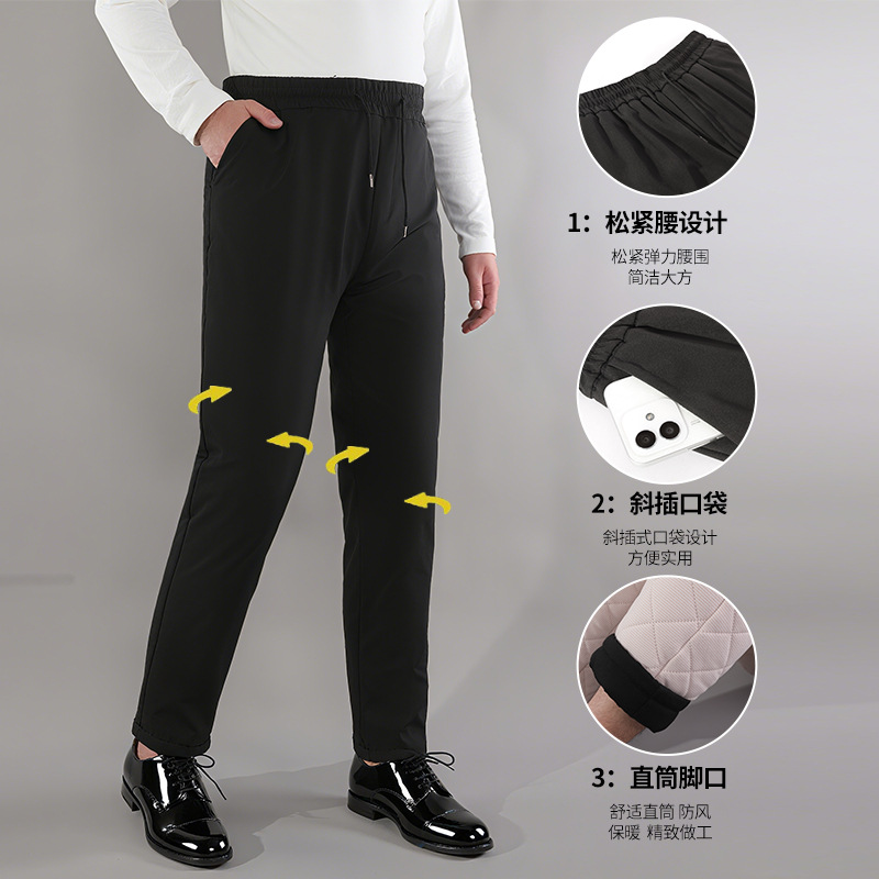 Winter New Middle-Aged and Elderly Men's Cotton Pants with Fleece, Thickened, Warm, Casual, Loose Straight-Leg Business Dad Long Pants, Large Size