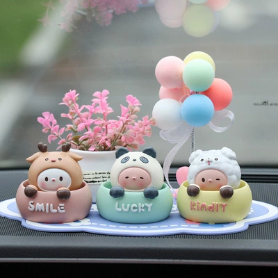 decoration resin figurines creative — Car ornaments - little-deer-penguin-puppy-pink-potted-plant-balloon-blue-lucky-mat