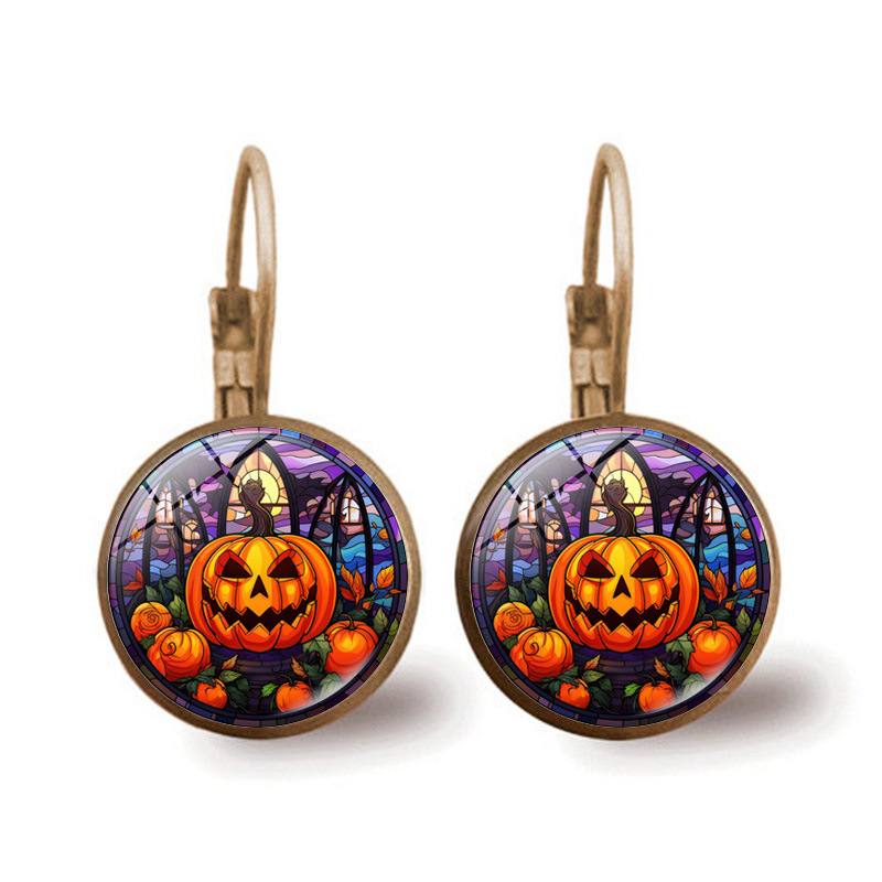 Orecchini a forma di zucca per donna, semplici e versatili, orecchini a forma di castello fantasma di Halloween, accessori per le orecchie_voghion.com