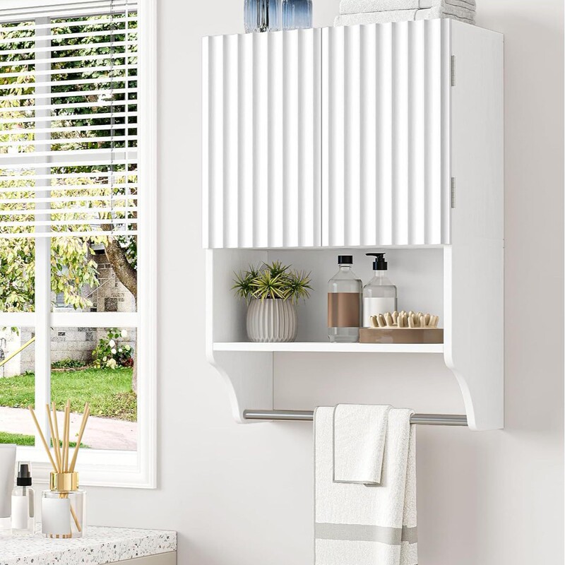 Cross-Border Wooden European-Style Modern Minimalist Wall-Mounted Striped Double-Layer Bathroom Kitchen Cabinet, a Popular Product in Europe and America