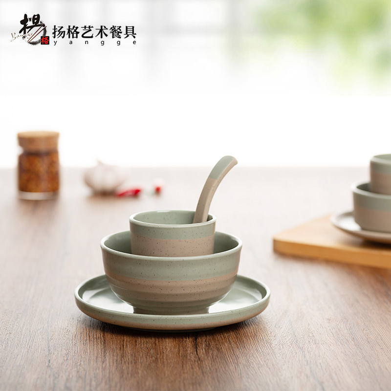 扬格密胺小碗仿瓷摆台四件套餐厅饭店饭碗味碟汤碗盘勺杯餐具套装|undefined