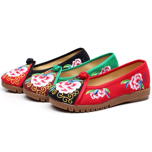 Flat shoes, tendon soles, embroidered cloth shoes, spring and autumn large-toe shoes, mother's shoes, one-strap women's shoes
