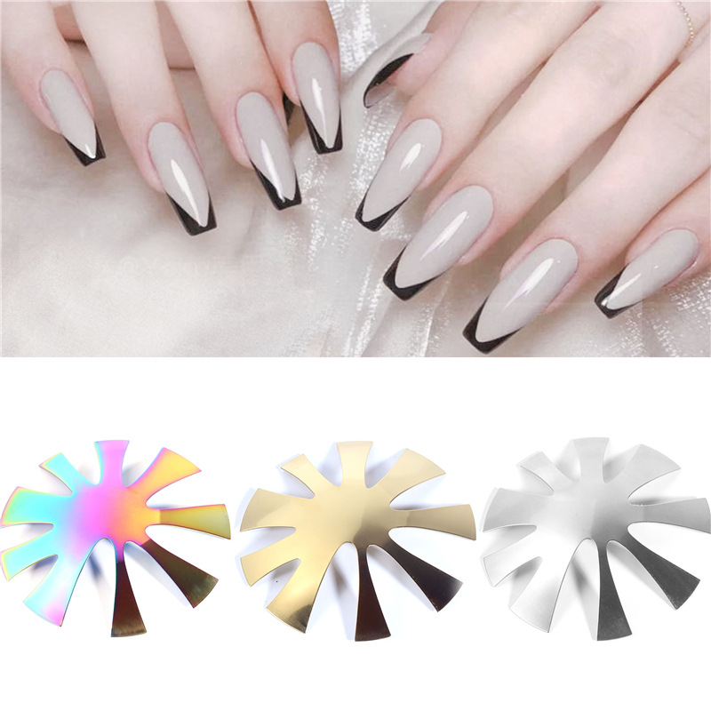 Transfronteriza nueva manicura Plantilla de conformación francesa en forma de V placa de acero inoxidable fototerapia Cristal de fabricación de uñas Plantilla de modelado