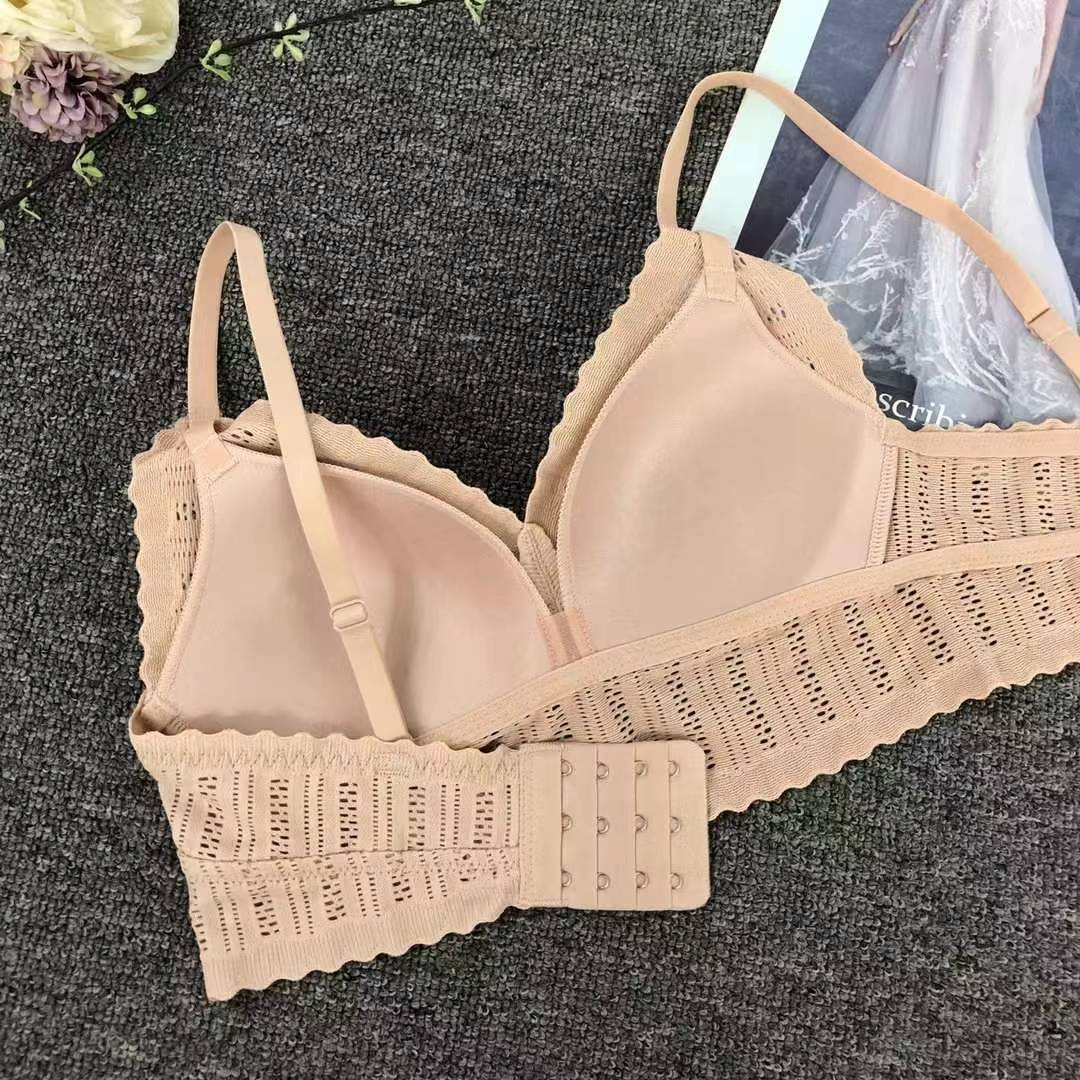 Bra de encaje del sudeste asiático, ropa interior de mujer, bra de copa triangular francesa, verano sin anillo de acero, copa delgada, algodón sexy y cómodo para la piel