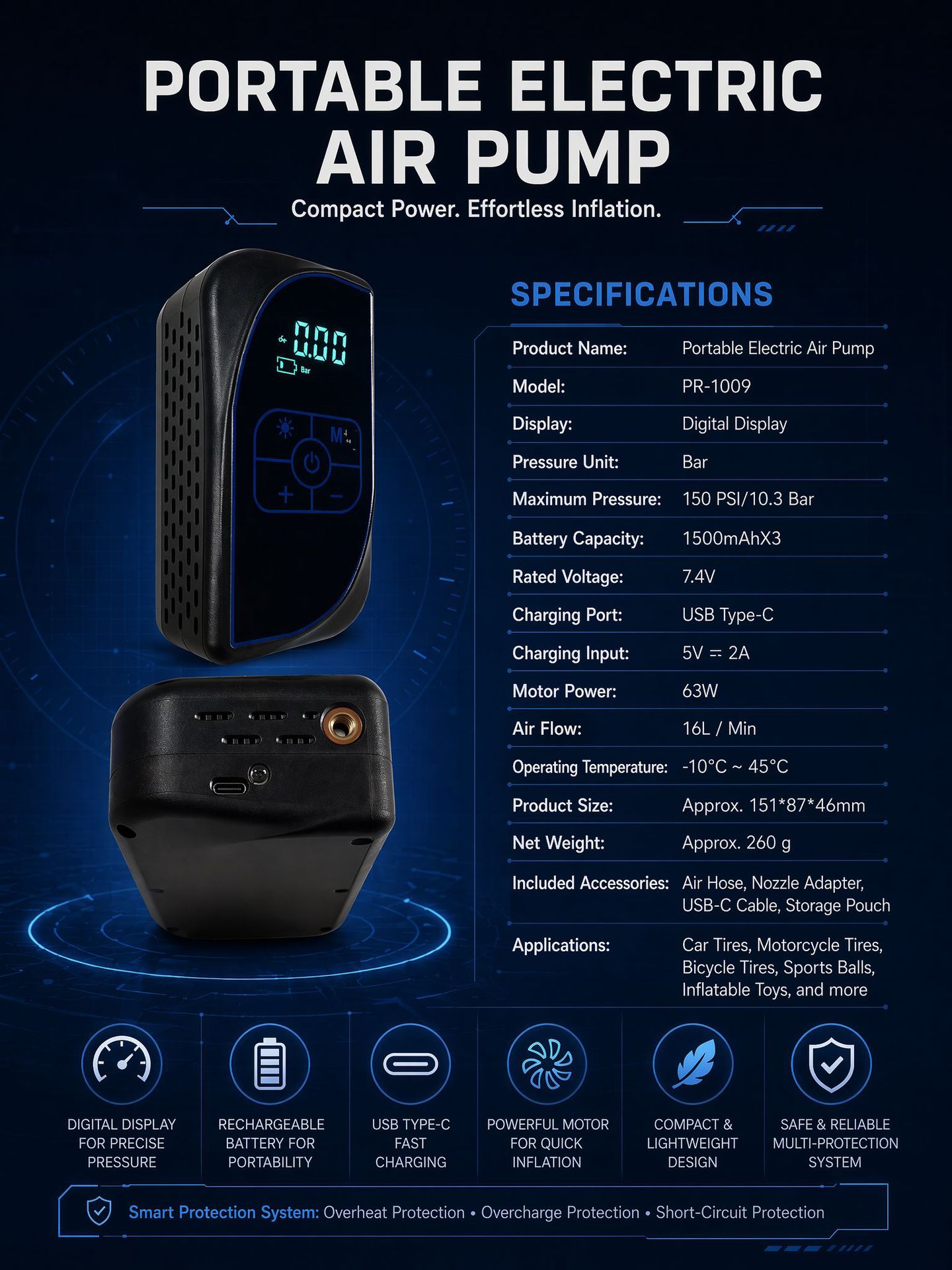 Cross-Border Supply of Car Tire Air Pumps, Quick Inflation Wireless Smart Touch Screen Car Air Pump