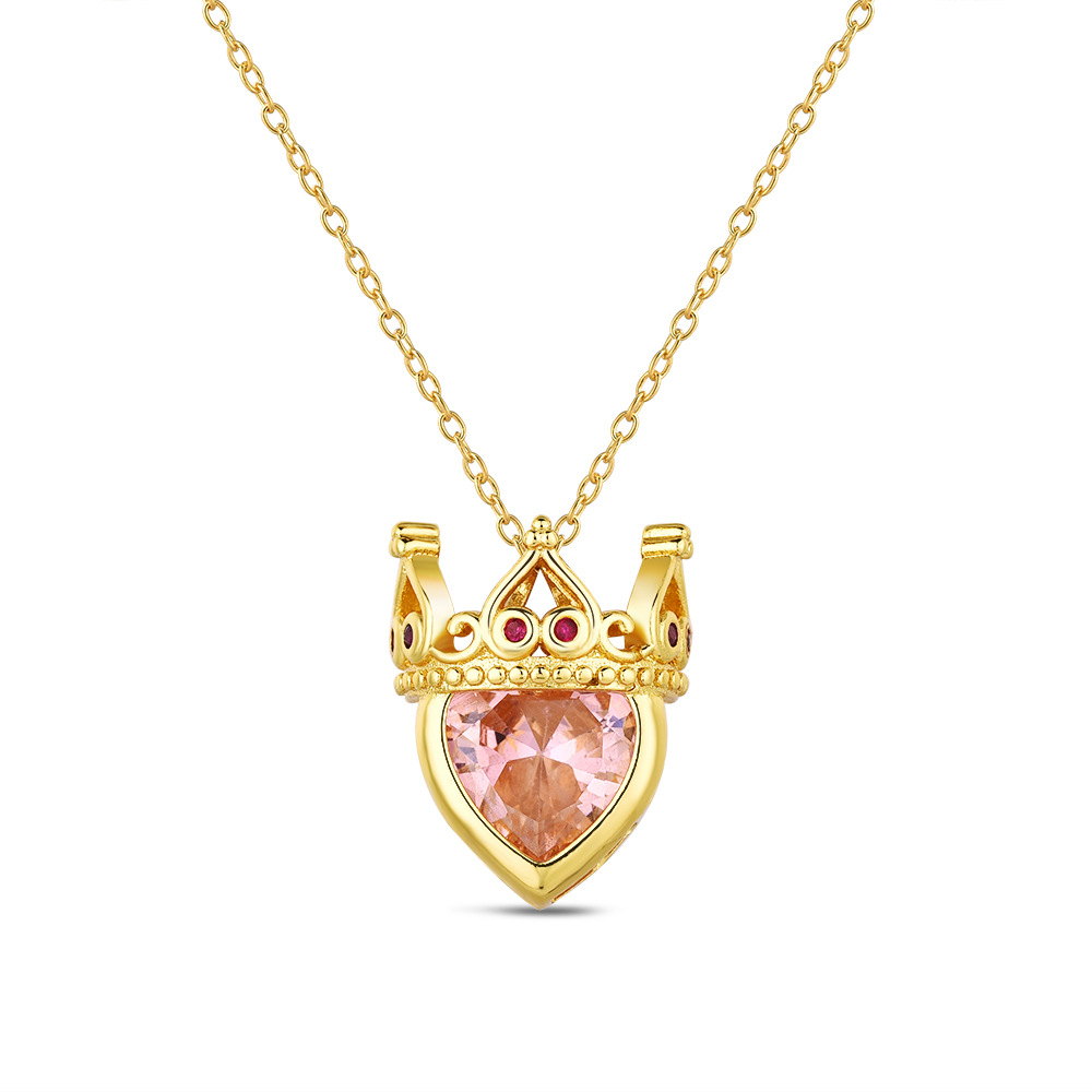 Wholesale Jewelry Vacation Classic Style Heart Shape Crown Copper Zircon Inlay Pendant Necklace Cable Chain display picture 5