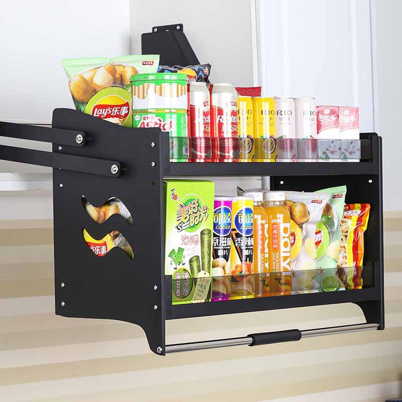 Container handling Lifting Basket High cabinet Top cabinet Pull-down kitchen Shelf Hydraulic pressure damping Two Storage rack black