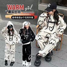 女童秋装连帽卫衣工装裤两件套2025新款中大童韩版卡通洋气套装潮