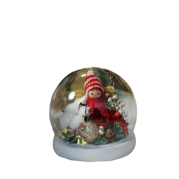 Rosa eterna Navidad chica regalo de cumpleaños para La novia con base de luz cubierta de cristal redonda muñeca flor eterna