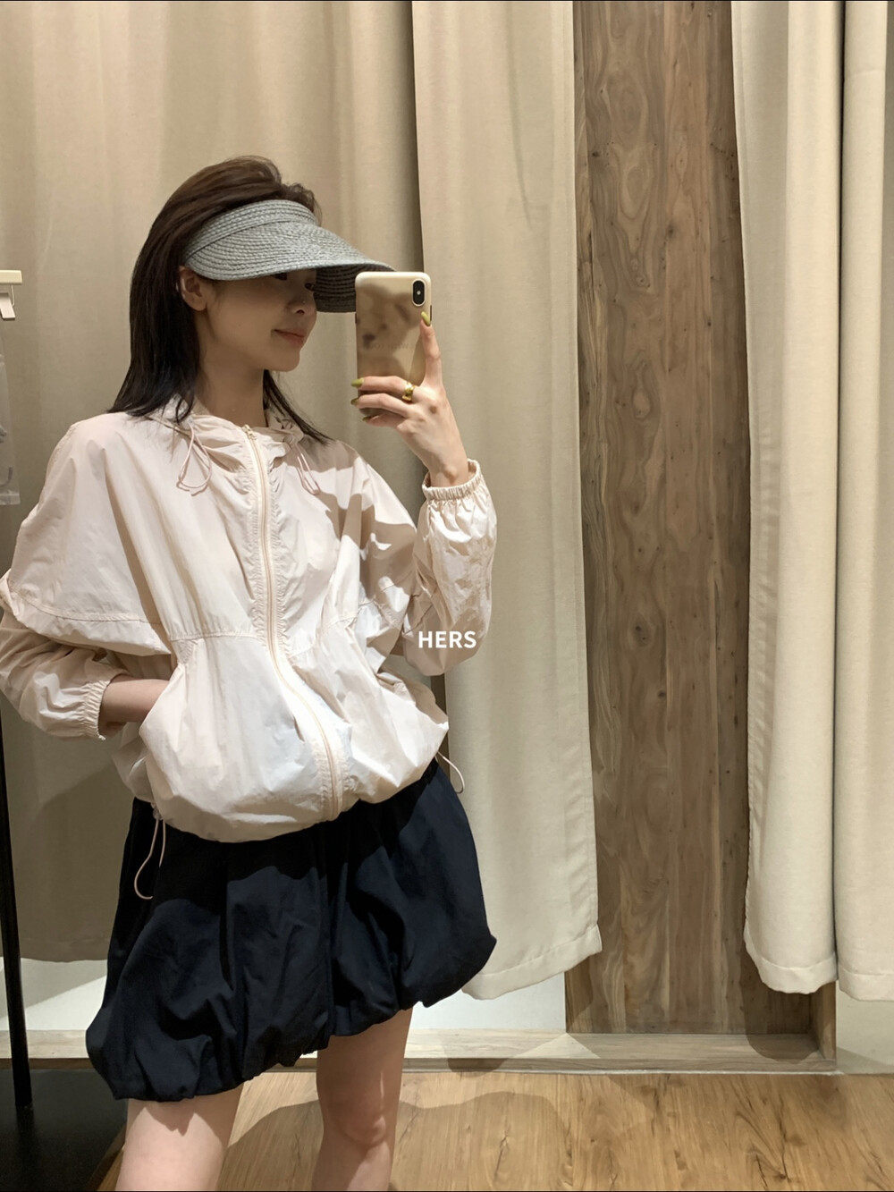 Áo khoác chống nắng nữ mũ liền tay ngắn phong cách tối giản — màu hồng, xanh lá cây chi tiết 4