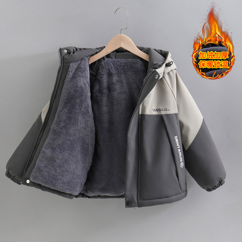 Boys' Winter Coat 2025 New Model, Medium and Large Children's Winter Cotton Jacket with Fleece and Rabbit Fur Parka, Thickened Cotton Clothing