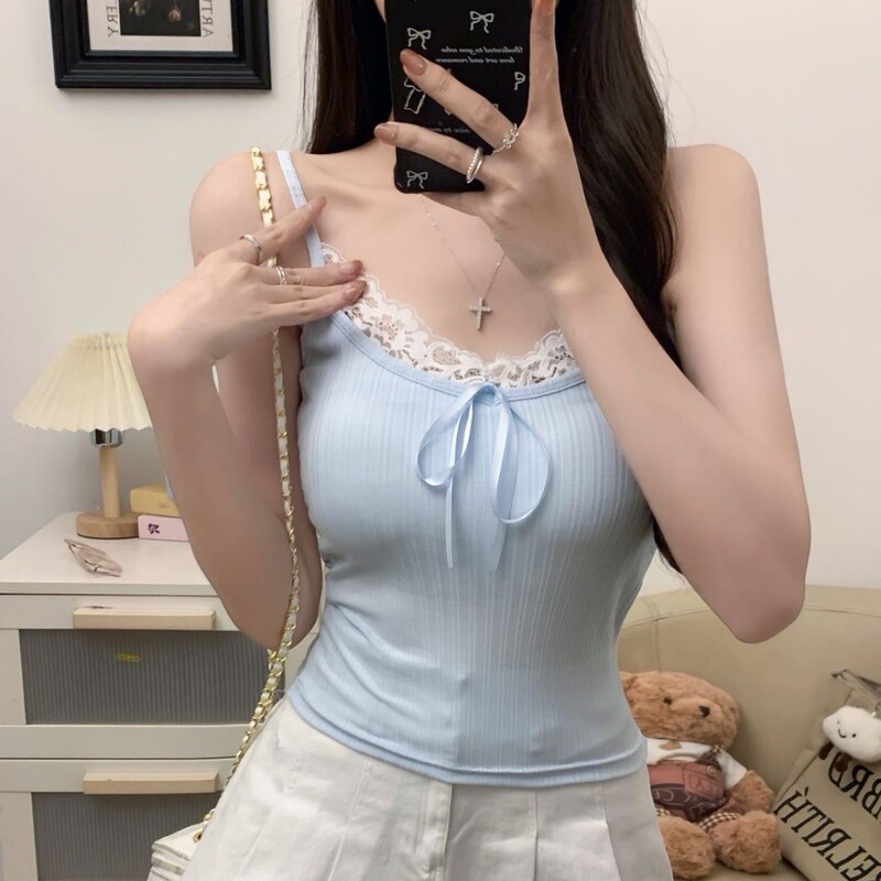 Pure Sexy Lace Stitching Pit Sling Camisole Women's Belt Chest Pad Inner Slim-fit Slimming All-match Camisole