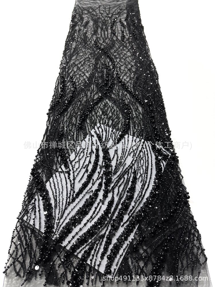 Caña, hierba de agua, tela de malla de perlas, cuentas hechas a mano, ropa de brindis, tela de vestido de noche