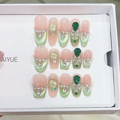 Nai Zi 手作りウェアラブルマニキュア夏の新エメラルドジルコンダイヤモンド愛純粋な欲望気質キャットアイマニキュアステッカー