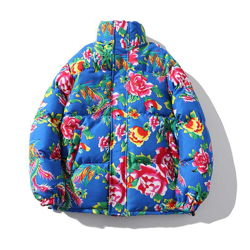 Chaqueta acolchada de algodón de flores grandes del noreste chaqueta acolchada de algodón de peonía de moda nacional de los hombres invierno engrosada celebridad de Internet TikTok mismo estilo chaqueta acolchada de algodón festiva rural