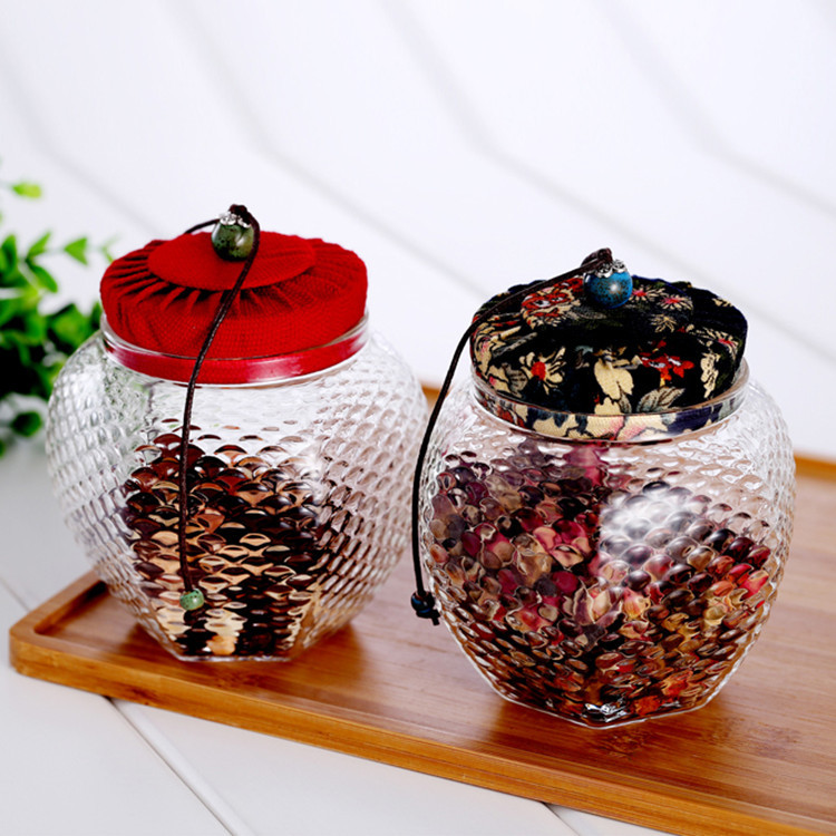 Patrón de martillo creativo tarro de té de vidrio al por mayor tarro de almacenamiento de vidrio borosilicato tarro sellado transparente tarro de almacenamiento de granos