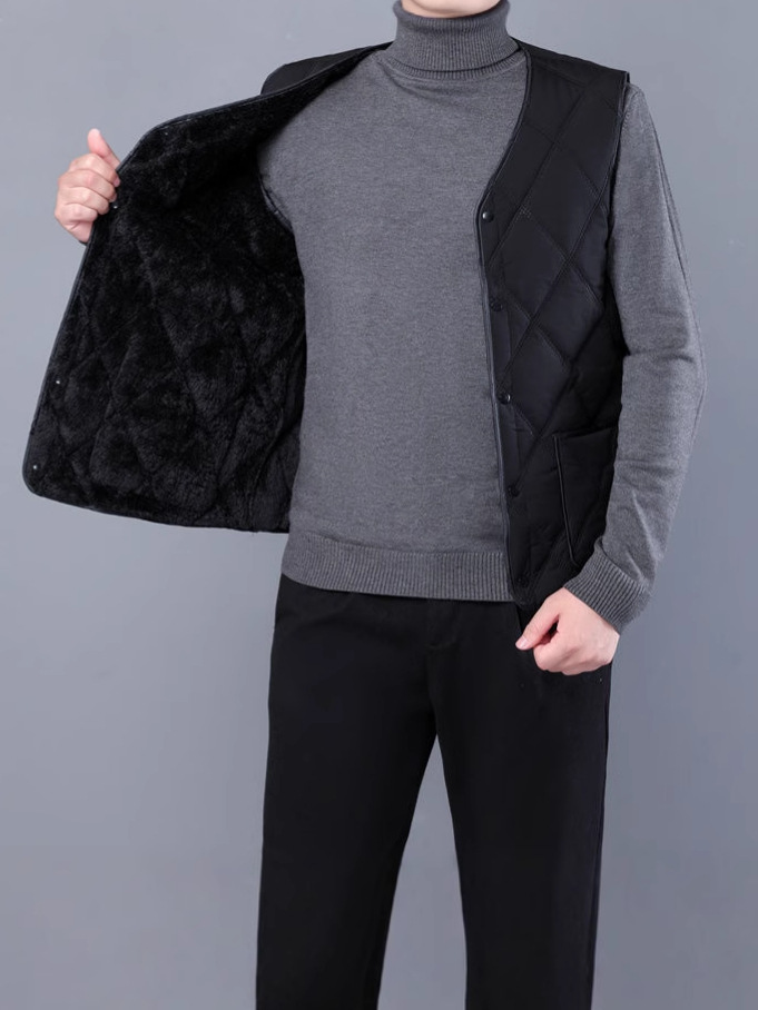 Papá de hombre de mediana edad, chaleco de algodón y chaleco de terciopelo, hombro en V, abrazadera de caballo, negocio, grosor, combinación