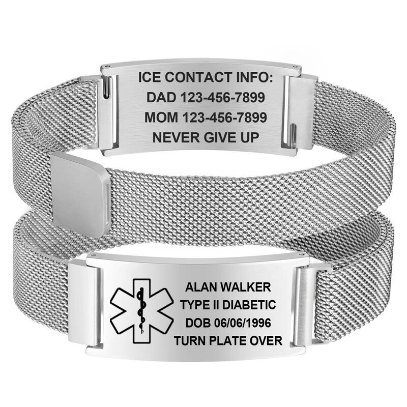 Stainless Steel Curved Tag Bracelet with Laser Engraving, Magnetic Clasp, Medical Symbol Bracelet, Black Curved Tag Magnetic Bracelet Stainless Steel Curved Tag Bracelet with Laser Engraving, Magnetic Clasp, Medical Symbol Bracelet, Black Curved Tag Magnetic Bracelet