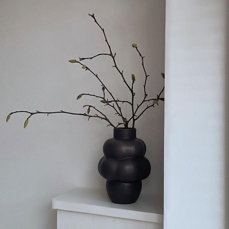 Nordic simple burbuja blanco negro jarrón de cerámica decoración arreglo floral sala de estar comedor modelo de decoración de la habitación