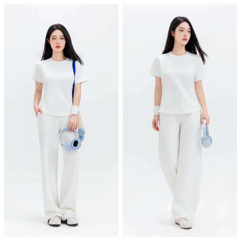 Dopamine-Colored Sand-Washed Air-Layer Slim-Fit Waist-Cinching Sports Mesh Short-Sleeve Long-Pants Set Similar to Sangpo Lulu's Style