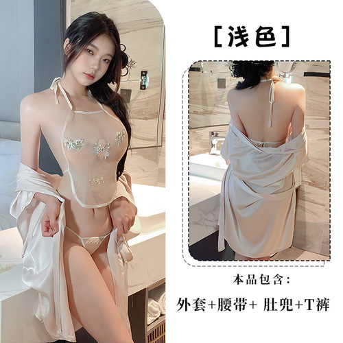 FAN LEI Erotic Lingerie Sexy Women's Bodysuit Pure Desire Temptation Home Sleepwear Uniform Bath Robe Set qqnyD034