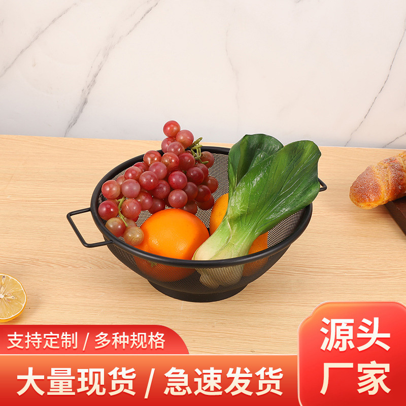 Household Stainless Steel Double-Handle Basket Kitchen Multifunctional Draining Basket Vegetable Washing Colander Fruit Basket Vegetable Basket Mesh Strainer