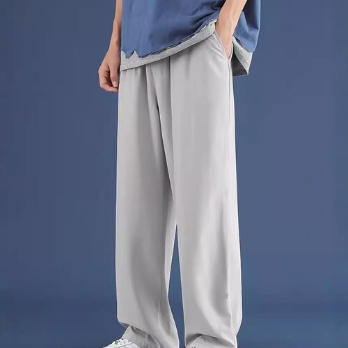 Ultra-thin summer ice silk quick-drying pants men's ins trend anti-wrinkle drop-feeling straight wide-leg pants sports casual pants