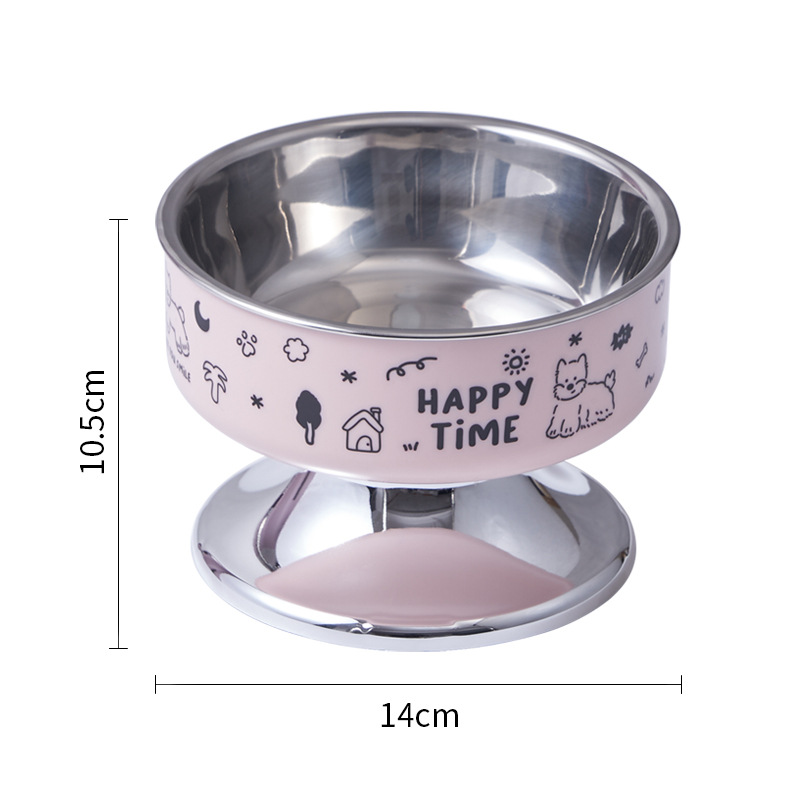 Tazón para gatos de acero inoxidable Tazón de pies altos para gatos Boca negra anti-derribear Tazón para perros Tazón para columna cervical anti-deslizante Tazón para mascotas de gran calibre