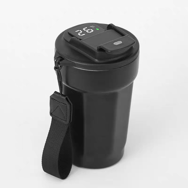 八角咖啡杯智能测温带温显316不锈钢广告保温杯带提绳创意礼品杯|undefined