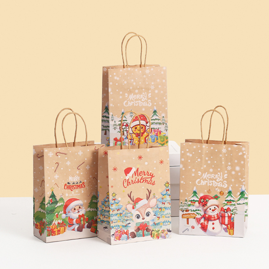 卡通圣诞节牛皮纸袋平安夜糖果伴手礼包装袋外卖奶茶打包手提袋