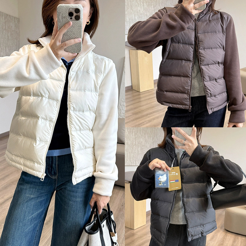 Pretty Xiaoliang [New Definition of Light Warmth] Zhenyuan White Duck down Patchwork Jacket Polar Fleece Stand Collar Right Shoulder down Sweatshirt