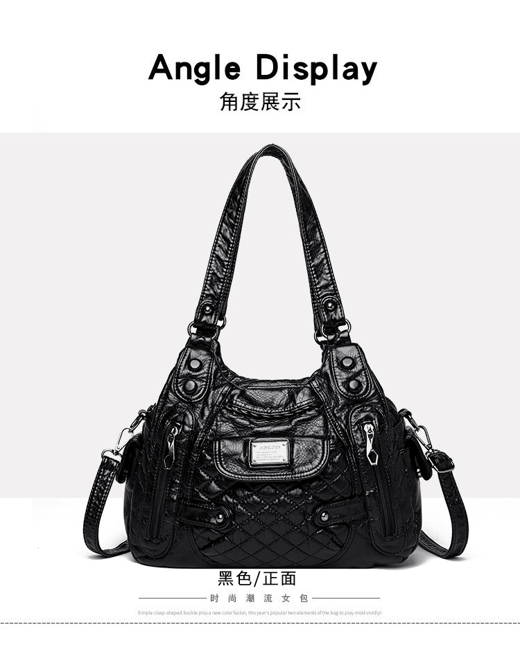 2023 New Mom Bag, washed leather casual commuting bag, women's large-capacity handbag, European and American style soft leather single-shoulder bag undefined