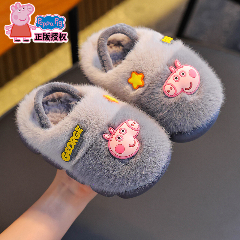 Piggy Page invierno zapatillas de algodón para niños, niños y niñas, calentamiento con cinta elástica de lana, bolsas de tacones de algodón para bebés