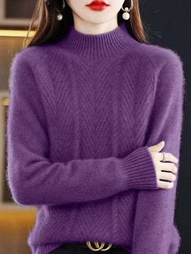 Cashmere sweater for women, 24 winter new half-high collar base layer, thick knitting top, loose, single color, inner wear top