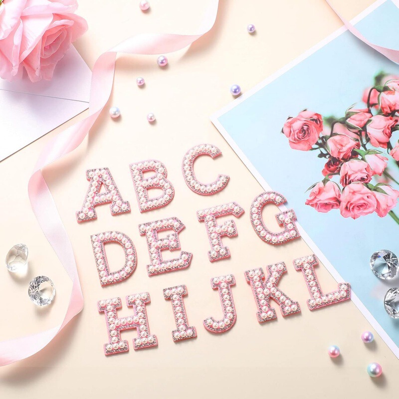 Cross-Border Hot-Selling Rhinestones 26 English Letters Pearl Rhinestones Pink Clothing Hats Bags DIY Jewelry Accessories